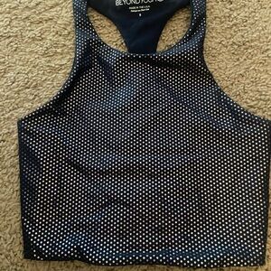 Beyond Yoga navy/metallic silver cropped bra top